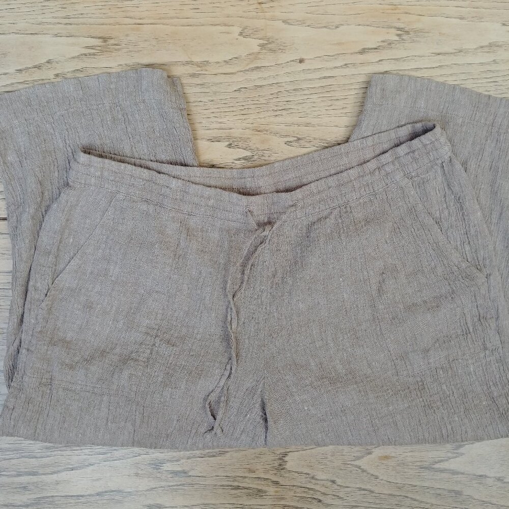 J Jill PureJill XL tan crinkle linen stretch capris cropped pants